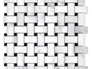 Oriental White Marble Basketweave with Black Dot Polished or Honed
